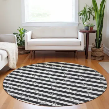 8' Midnight And Ivory Geometric Washable Round Rug With UV Protection