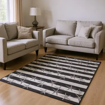 8' X 10' Midnight And Ivory Geometric Washable Area Rug With UV Protection