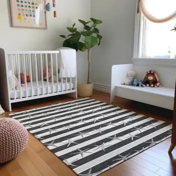 8' X 10' Midnight And Ivory Geometric Washable Area Rug With UV Protection