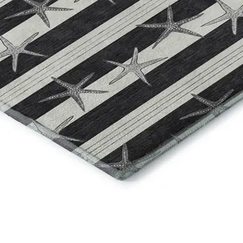 8' X 10' Midnight And Ivory Geometric Washable Area Rug With UV Protection