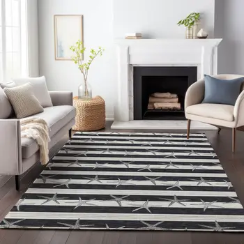 8' X 10' Midnight And Ivory Geometric Washable Area Rug With UV Protection