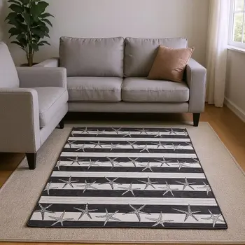 9' X 12' Midnight And Ivory Geometric Washable Area Rug With UV Protection