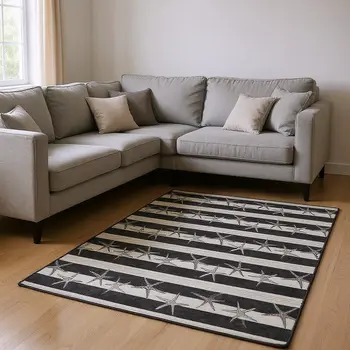 10' X 14' Midnight And Ivory Geometric Washable Area Rug With UV Protection