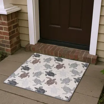 3' X 5' Sand Ivory And Gray Geometric Washable Area Rug With UV Protection
