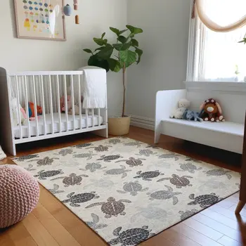 3' X 5' Sand Ivory And Gray Geometric Washable Area Rug With UV Protection
