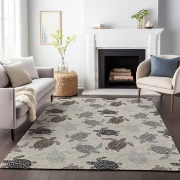 3' X 5' Sand Ivory And Gray Geometric Washable Area Rug With UV Protection