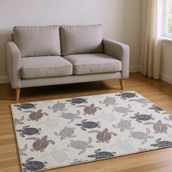 8' X 10' Sand Ivory And Gray Geometric Washable Area Rug With UV Protection