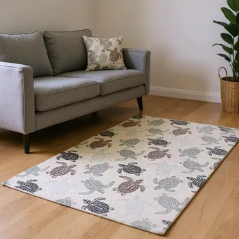 9' X 12' Sand Ivory And Gray Geometric Washable Area Rug With UV Protection