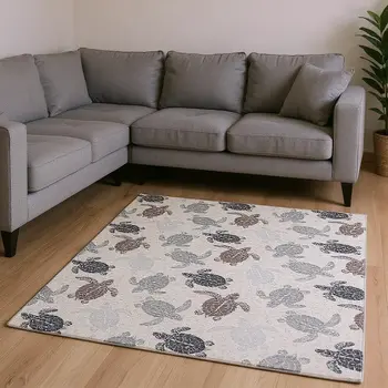 10' X 14' Sand Ivory And Gray Geometric Washable Area Rug With UV Protection