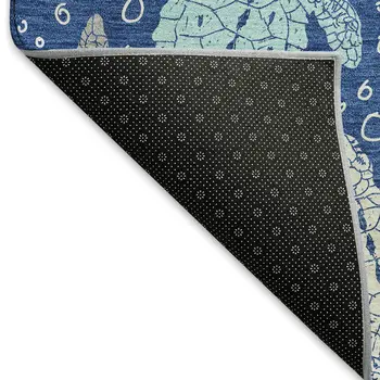3' X 5' Blue Ivory And Gray Geometric Washable Area Rug With UV Protection
