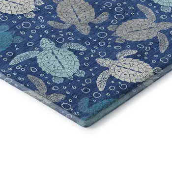 3' X 5' Blue Ivory And Gray Geometric Washable Area Rug With UV Protection