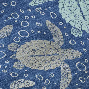 8' Blue Ivory And Gray Geometric Washable Round Rug With UV Protection