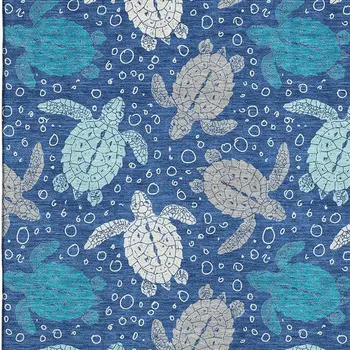 8' X 10' Blue Ivory And Gray Geometric Washable Area Rug With UV Protection