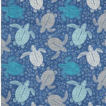 8' X 10' Blue Ivory And Gray Geometric Washable Area Rug With UV Protection
