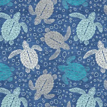 10' X 14' Blue Ivory And Gray Geometric Washable Area Rug With UV Protection