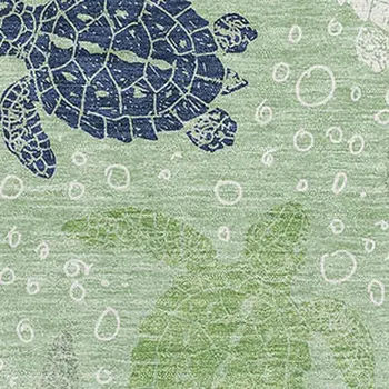 3' X 5' Green Ivory And Navy Blue Geometric Washable Area Rug With UV Protection