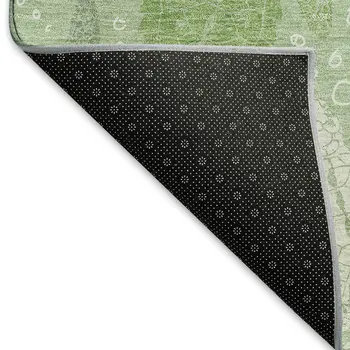 5' X 8' Green Ivory And Navy Blue Geometric Washable Area Rug With UV Protection