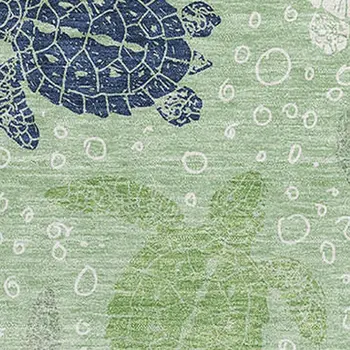 8' X 10' Green Ivory And Navy Blue Geometric Washable Area Rug With UV Protection