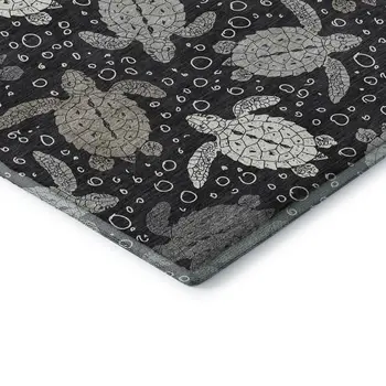3' X 5' Midnight Ivory And Gray Geometric Washable Area Rug With UV Protection