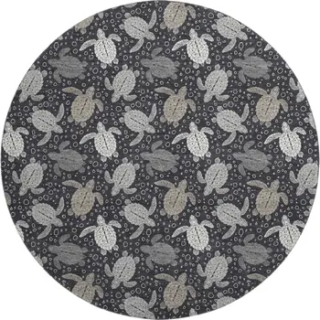 8' Midnight Ivory And Gray Geometric Washable Round Rug With UV Protection