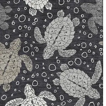 10' X 14' Midnight Ivory And Gray Geometric Washable Area Rug With UV Protection