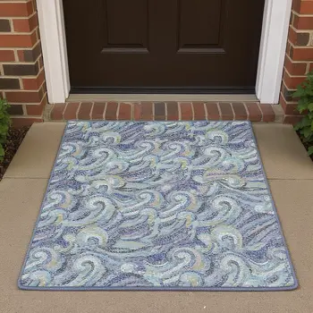 3' X 5' Slate Gray Moss Green And Ivory Geometric Washable Area Rug With UV Protection