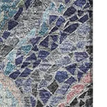 3' X 5' Slate Gray Moss Green And Ivory Geometric Washable Area Rug With UV Protection