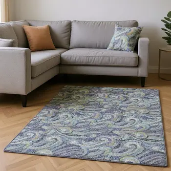 8' X 10' Slate Gray Moss Green And Ivory Geometric Washable Area Rug With UV Protection