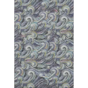 8' X 10' Slate Gray Moss Green And Ivory Geometric Washable Area Rug With UV Protection