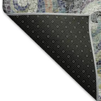 8' X 10' Slate Gray Moss Green And Ivory Geometric Washable Area Rug With UV Protection