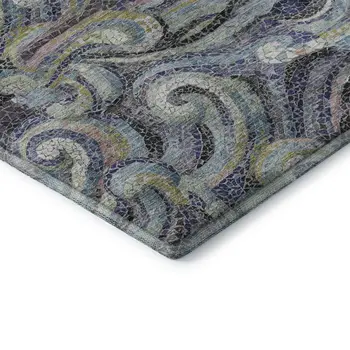 8' X 10' Slate Gray Moss Green And Ivory Geometric Washable Area Rug With UV Protection