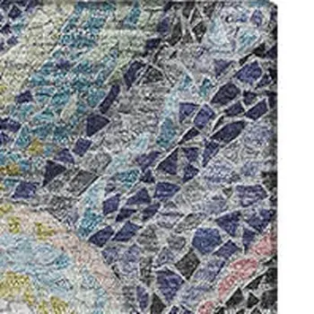 8' X 10' Slate Gray Moss Green And Ivory Geometric Washable Area Rug With UV Protection