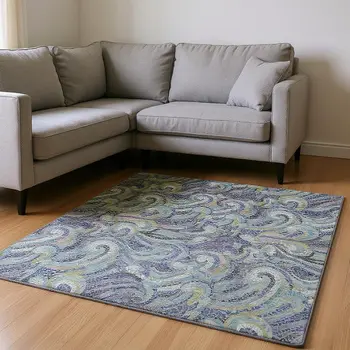 10' X 14' Slate Gray Moss Green And Ivory Geometric Washable Area Rug With UV Protection