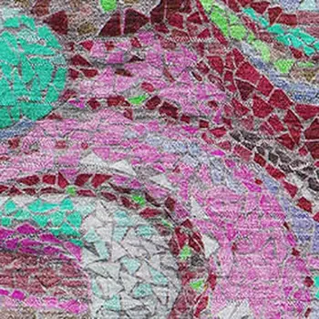 5' X 8' Raspberry Green And Ivory Geometric Washable Area Rug With UV Protection