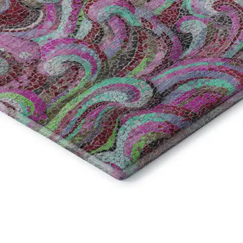 8' X 10' Raspberry Green And Ivory Geometric Washable Area Rug With UV Protection