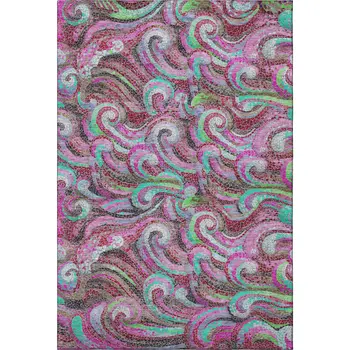 8' X 10' Raspberry Green And Ivory Geometric Washable Area Rug With UV Protection