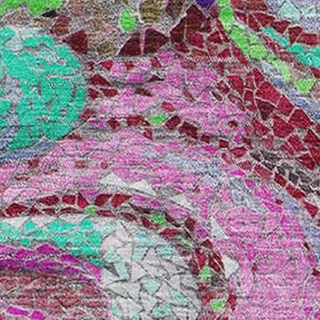 9' X 12' Raspberry Green And Ivory Geometric Washable Area Rug With UV Protection