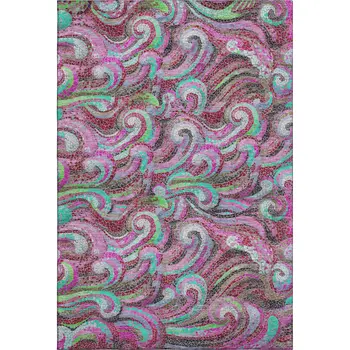10' X 14' Raspberry Green And Ivory Geometric Washable Area Rug With UV Protection
