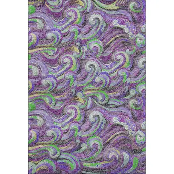 3' X 5' Purple Ivory And Green Geometric Washable Area Rug With UV Protection