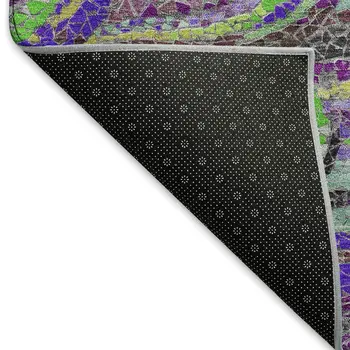3' X 5' Purple Ivory And Green Geometric Washable Area Rug With UV Protection