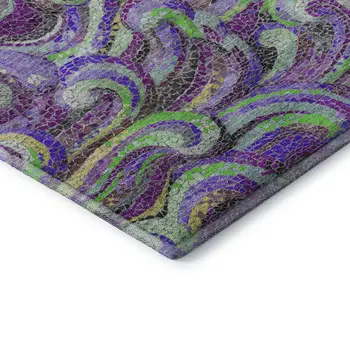 3' X 5' Purple Ivory And Green Geometric Washable Area Rug With UV Protection