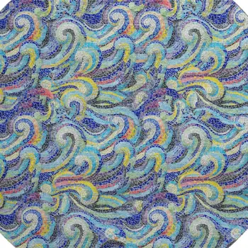 8' Pacific Blue Ivory And Yellow Geometric Washable Round Rug With UV Protection