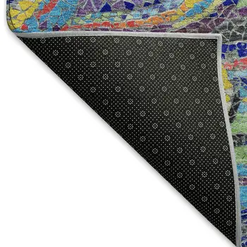 9' X 12' Pacific Blue Ivory And Yellow Geometric Washable Area Rug With UV Protection