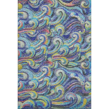 10' X 14' Pacific Blue Ivory And Yellow Geometric Washable Area Rug With UV Protection