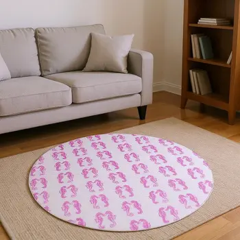 8' Pink And Silver Geometric Washable Round Rug With UV Protection