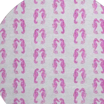 8' Pink And Silver Geometric Washable Round Rug With UV Protection