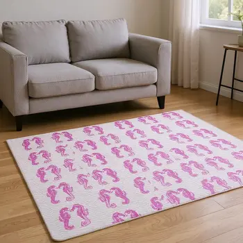 9' X 12' Pink And Silver Geometric Washable Area Rug With UV Protection