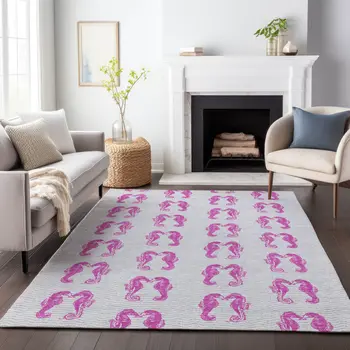 10' X 14' Pink And Silver Geometric Washable Area Rug With UV Protection