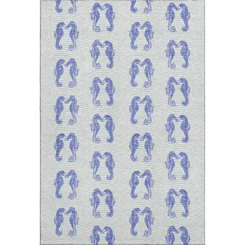5' X 8' Blue And Ivory Geometric Washable Area Rug With UV Protection