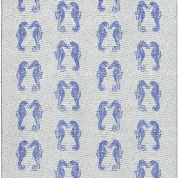 5' X 8' Blue And Ivory Geometric Washable Area Rug With UV Protection